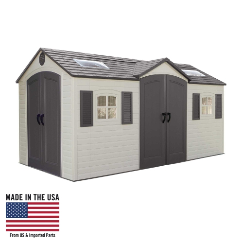 LIFETIME  Outdoor Storage Shed, 15' X 8' With Dual Side Entry, Dark Roughcut In Grey