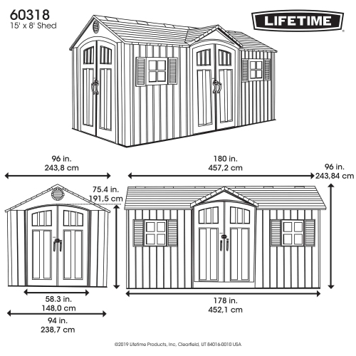 Outdoor Storage Shed, 15' x 8' With Dual Side Entry