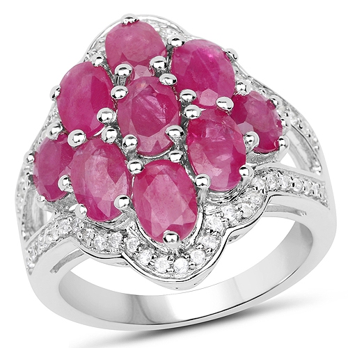 QJ  4.72 Carat Genuine Ruby And Zircon .925 Sterling Silver Ring In White