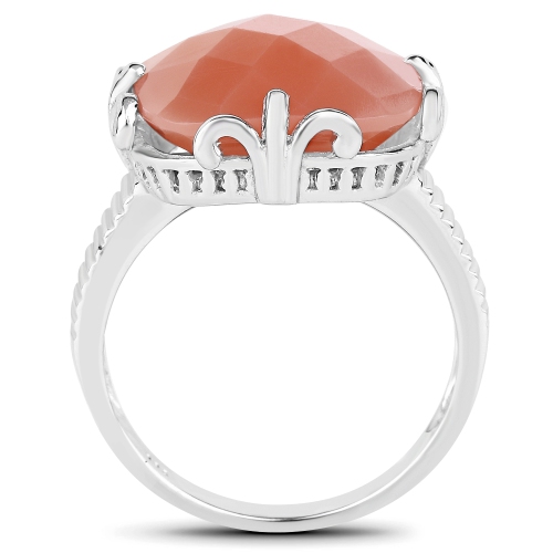 Bague 12.75 carat en argent sterling, pierre de lune véritable pêche, .925