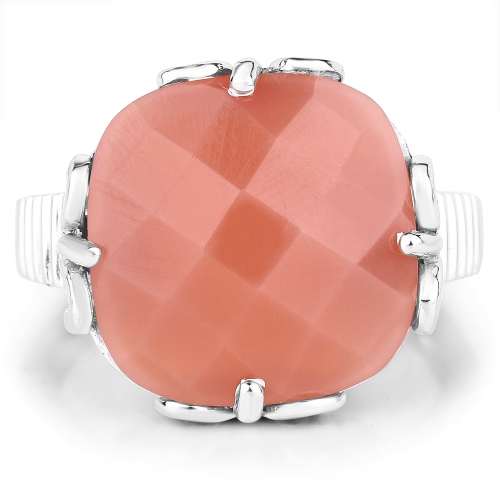 Bague 12.75 carat en argent sterling, pierre de lune véritable pêche, .925