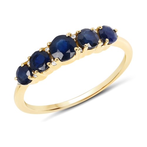 QJ  1.05 Carat Genuine Blue Sapphire And White Diamond 14K Gold Ring In Yellow