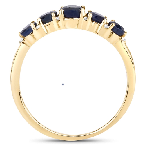 1.05 Carat Genuine Blue Sapphire and White Diamond 14K Yellow Gold Ring