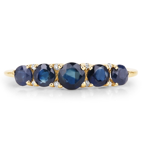 1.05 Carat Genuine Blue Sapphire and White Diamond 14K Yellow Gold Ring
