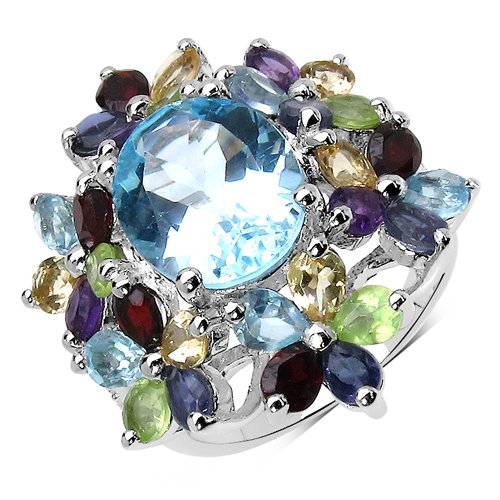 QJ  10.34 Carat Genuine Multi Stone .925 Sterling Ring In Silver