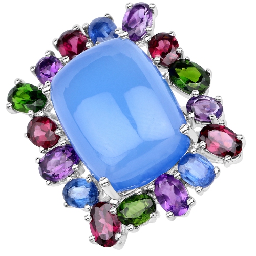 QJ  26.67 Ct. Genuine Multi Stones .925 Sterling Ring In Silver