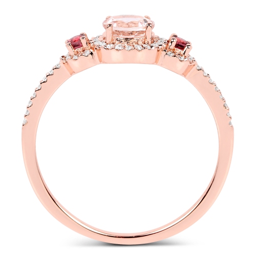 Bague 0.63&nbsp;carat en or rose 14 K, morganite véritable, tourmaline rose et diamant blanc