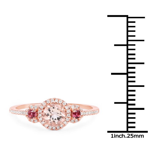 Bague 0.63&nbsp;carat en or rose 14 K, morganite véritable, tourmaline rose et diamant blanc