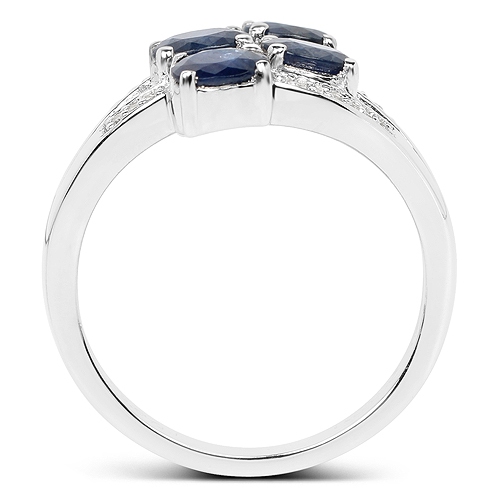 Bague en argent sterling .925, saphir bleu véritable et diamant blanc 1.61&nbsp;carat