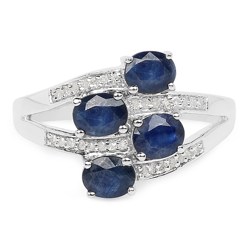 Bague en argent sterling .925, saphir bleu véritable et diamant blanc 1.61&nbsp;carat