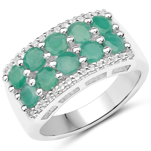 QJ  1.85 Carat Genuine Emerald And Topaz .925 Sterling Silver Ring In White
