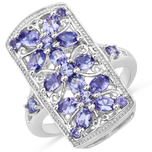 QJ  2.53 Carat Genuine Tanzanite .925 Sterling Ring In Silver