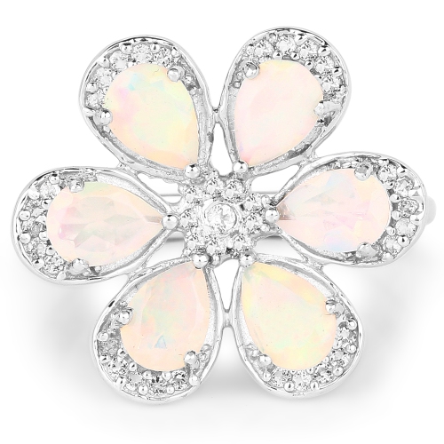1.71 carat Bague .925 en argent sterling, opale éthiopienne véritable et topaze blanche