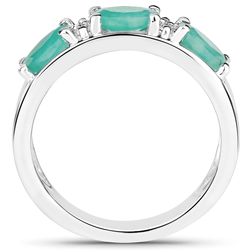 1.38&nbsp;carat Bague en argent sterling, émeraude véritable et topaze blanche .925