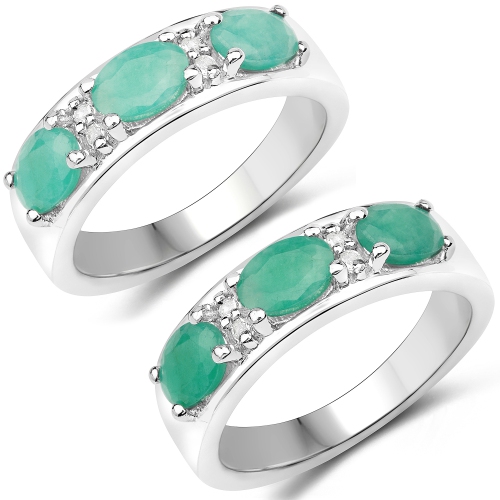 1.38&nbsp;carat Bague en argent sterling, émeraude véritable et topaze blanche .925