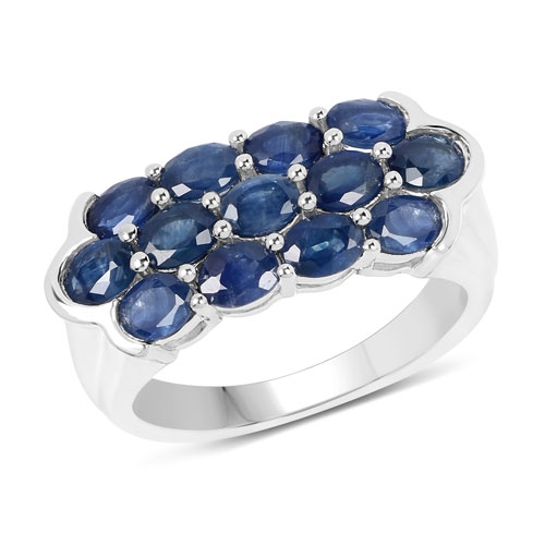 QJ  2.60 Carat Genuine Sapphire .925 Sterling Silver Ring In Blue
