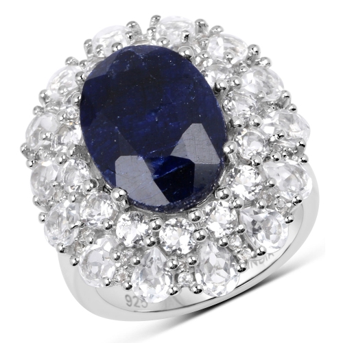 QJ  10.64 Carat Dyed Sapphire And Topaz .925 Sterling Silver Ring In White