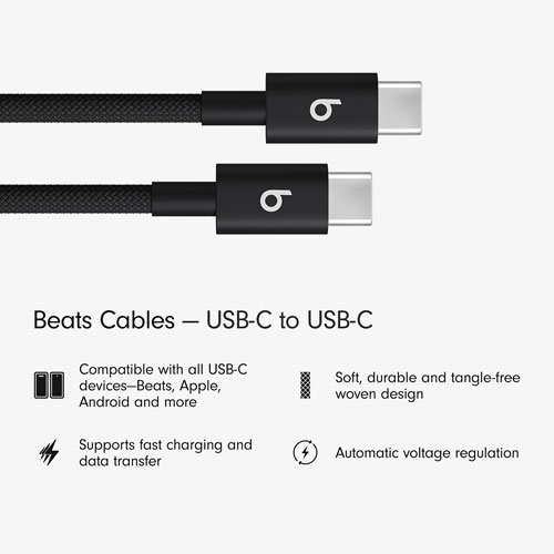 Beats By Dr. Dre 1.5m (4.9 ft.) USB-C to USB-C Woven Cable (MDGA4LL/A) - Bolt Black