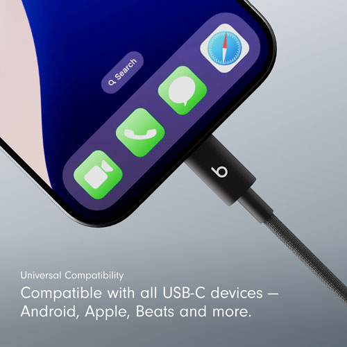 Beats By Dr. Dre 1.5m (4.9 ft.) USB-C to USB-C Woven Cable (MDGA4LL/A) - Bolt Black