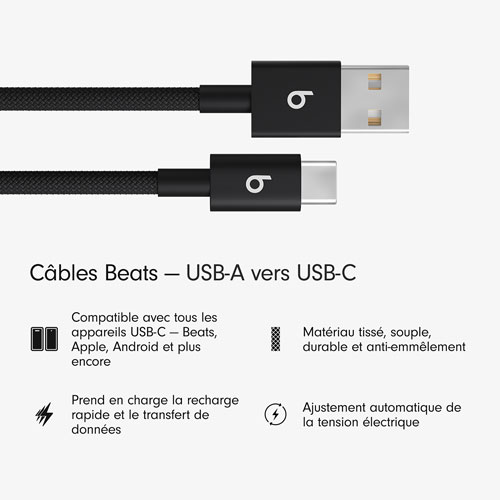 Câble tissé USB-A à USB-C de 1,5 m (4,9 pi) de Beats By Dr. Dre (MDGG4LL/A) - Noir éclair