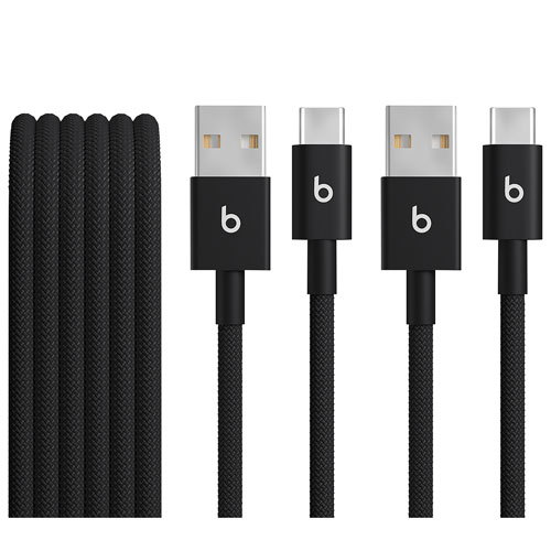 Beats By Dr. Dre 1.5m USB-A to USB-C Woven Cable (MDGH4LL/A) - Bolt Black - 2-Pack