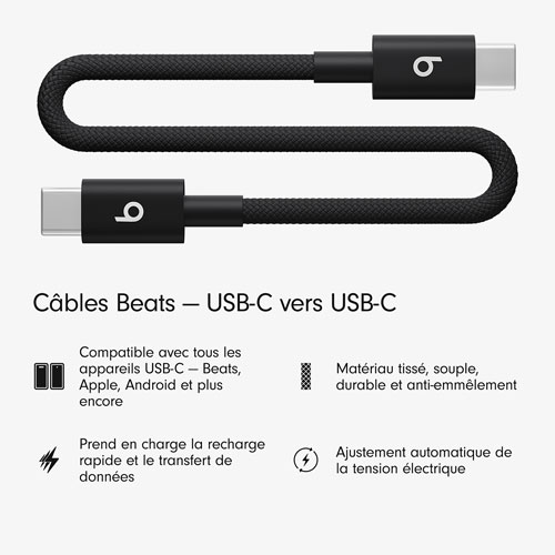 Câble tissé USB-C à USB-C de 0,2 m (0,65 pi) de Beats By Dr. Dre (MEQ94LL/A) - Noir éclair