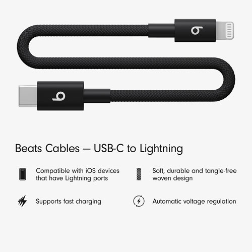 Beats By Dr. Dre 0.2m USB-C to Lightning Woven Cable (MEQM4LL/A) - Bolt Black