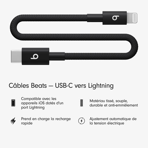 Beats By Dr. Dre 0.2m USB-C to Lightning Woven Cable (MEQM4LL/A) - Bolt Black