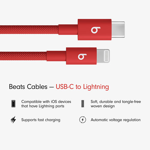 Câble tissé USB-C à Lightning de 1,5 m de Beats By Dr. Dre (MFEH4LL/A) - Rouge vif