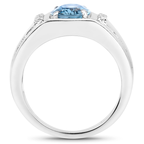 2.18&nbsp;carat – Bague en argent sterling .925, topaze bleue londonienne véritable et topaze blanche