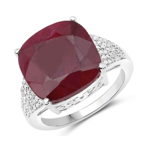 QJ  14.47 Carat Dyed Ruby And Topaz .925 Sterling Silver Ring In White
