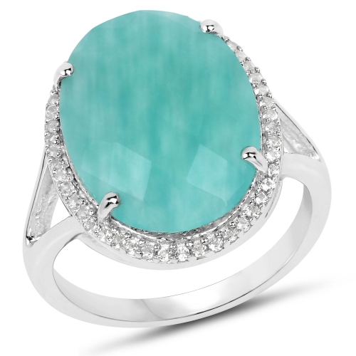 8.14 Carat Genuine Amazonite And White Topaz .925 Sterling Silver Ring
