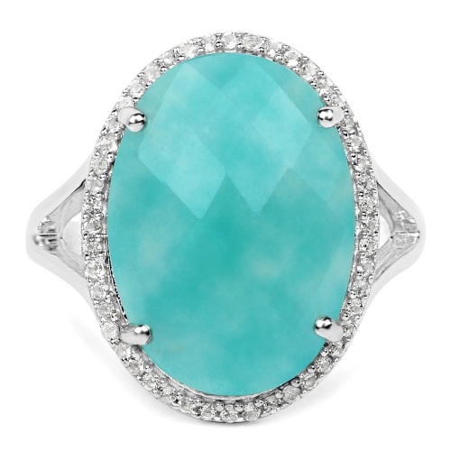 8.14 Carat Genuine Amazonite And White Topaz .925 Sterling Silver Ring