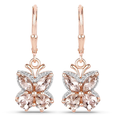 QJ  18K Rose Plated 1.88 Carat Genuine Morganite .925 Sterling Silver Earrings In Gold