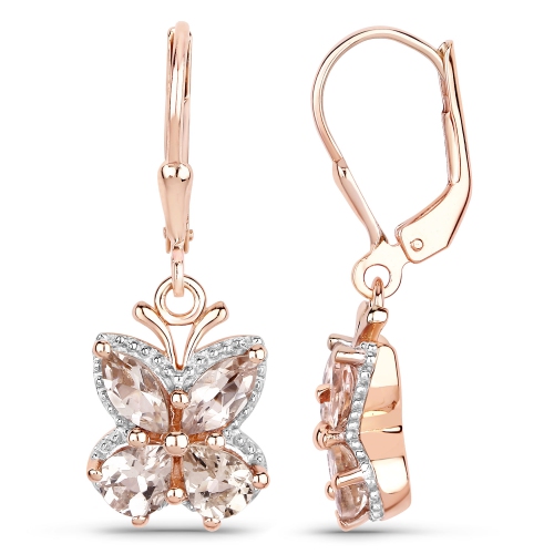 18K Rose Gold Plated 1.88 Carat Genuine Morganite .925 Sterling Silver Earrings