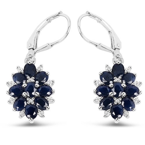QJ  3.94 Carat Sapphire And White Zircon .925 Sterling Silver Earrings In Blue