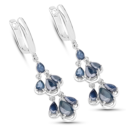 QJ  4.18 Carat Genuine Sapphire .925 Sterling Silver Earrings In Blue