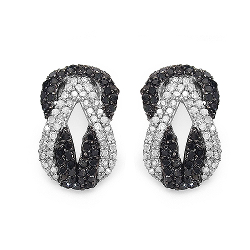 1.05&nbsp;carat – Boucles d'oreilles en argent sterling, diamant noir véritable et diamant blanc .925