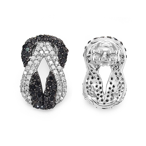 1.05 carat – Boucles d'oreilles en argent sterling, diamant noir véritable et diamant blanc .925