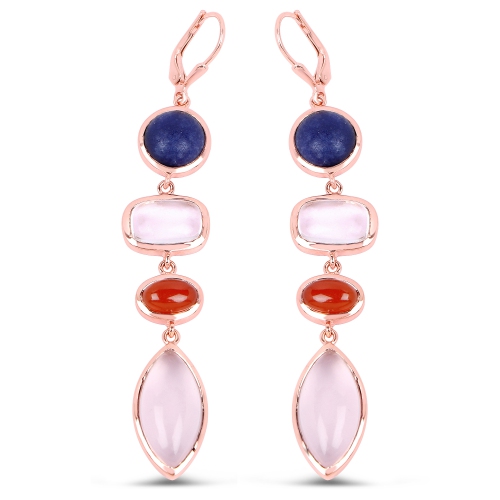 QJ  14K Rose Plated 30.55 Carat Genuine Multi Stone .925 Sterling Silver Earrings In Gold