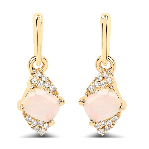 0.57&nbsp;carat Boucles d'oreilles en or jaune 14 K, opale éthiopienne véritable et diamant blanc
