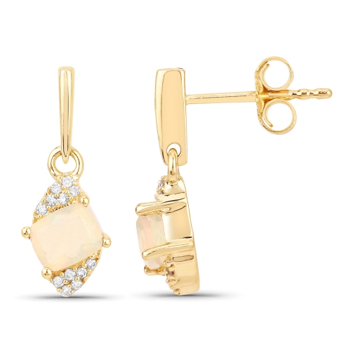 0.57 carat Boucles d'oreilles en or jaune 14 K, opale éthiopienne véritable et diamant blanc