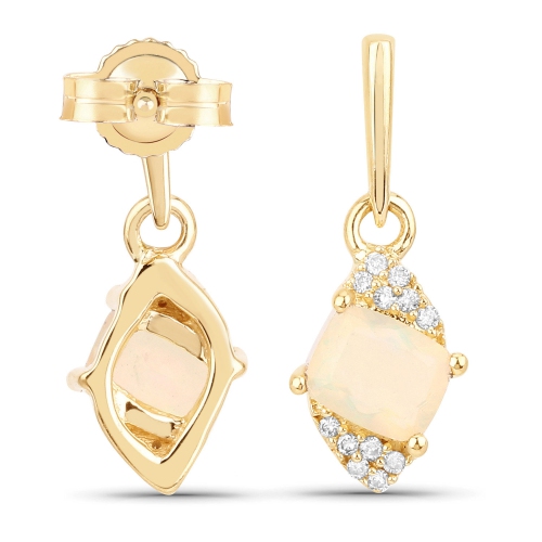 0.57 carat Boucles d'oreilles en or jaune 14 K, opale éthiopienne véritable et diamant blanc