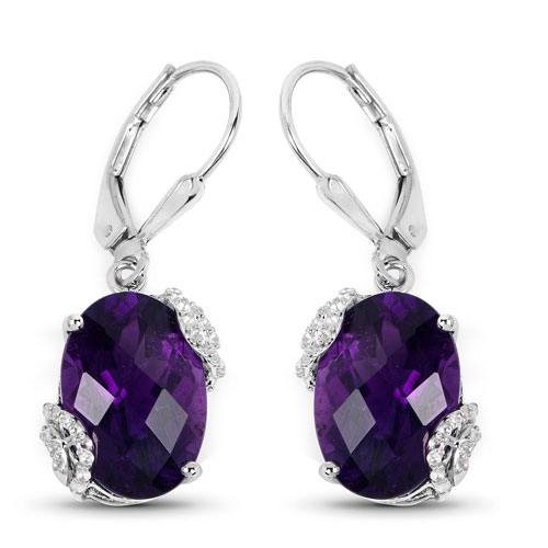 10.18&nbsp;carat – Boucles d'oreilles en argent sterling, améthyste véritable et topaze blanche, .925