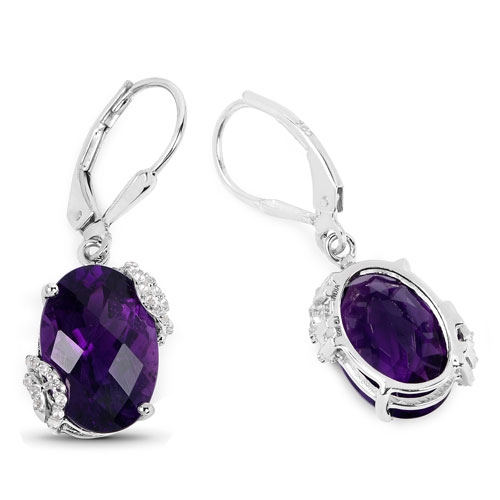 10.18 carat – Boucles d'oreilles en argent sterling, améthyste véritable et topaze blanche, .925