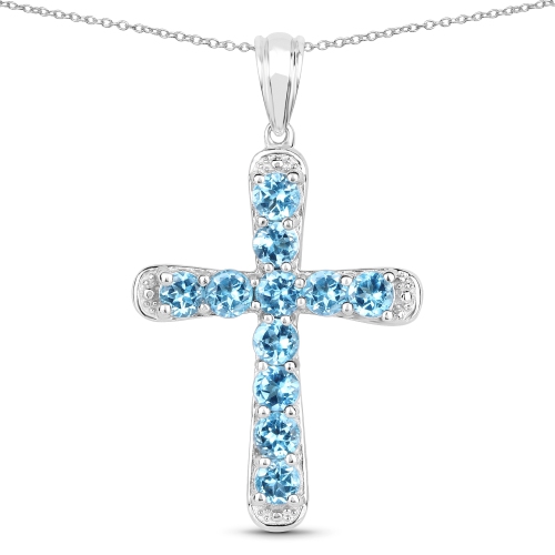 QJ  3.85 Carat Genuine Topaz .925 Sterling Silver Pendant In Blue