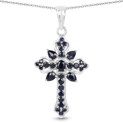 Pendentif en argent sterling avec saphir bleu véritable 1.52&nbsp;carat