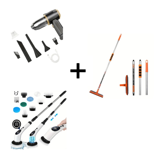 2-in-1 Window Cleaning Tool, Compact Portable Vacuum Cleaner, Electric Spin Scrubber for Car & Home Cleaning