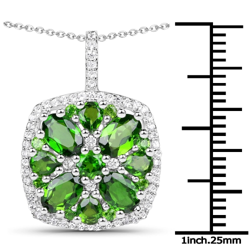 3.25 Carat Genuine Chrome Diopside and White Zircon .925 Sterling Silver Pendant