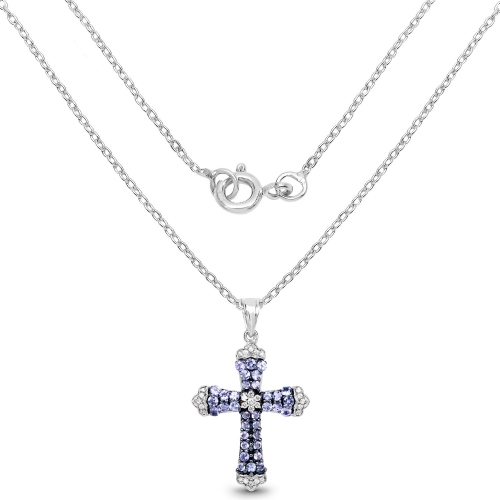 1.84&nbsp;carat Pendentif .925 en argent sterling, tanzanite véritable et zircon blanc